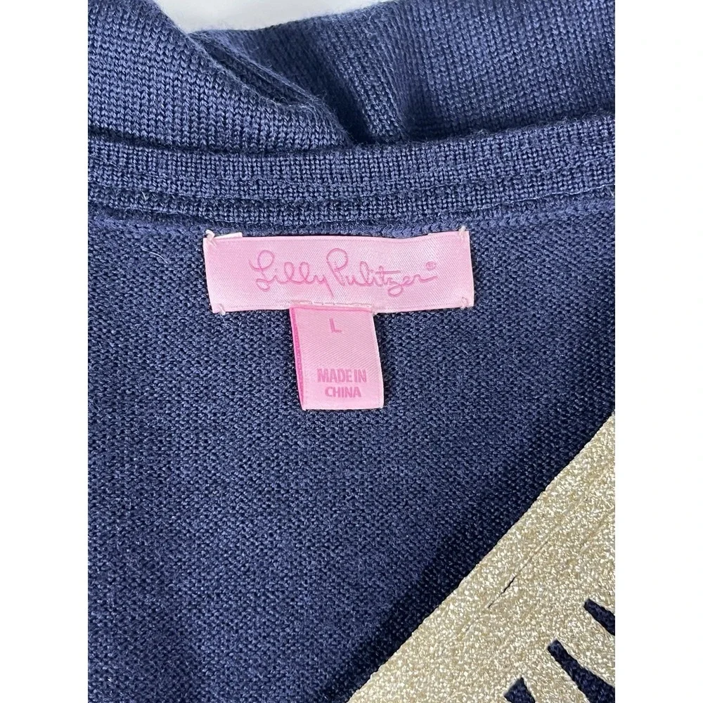 Lilly Pulitzer Devlin Sweater Shift Dress Navy Blue Merino Wool‎ Sz L